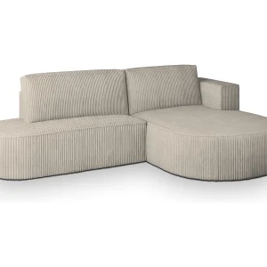 Hoekbank CORTIO van fluweel met slaapfunctie Creme Hoekbank CORTIO van fluweel met slaapfunctie Creme
