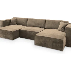 Hoekbank SARMO van fluweel met slaapfunctie Beige Hoekbank SARMO van fluweel met slaapfunctie Beige