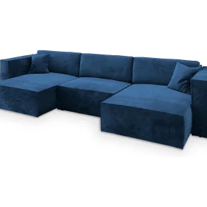 Hoekbank SARMO van fluweel met slaapfunctie Blau Hoekbank SARMO van fluweel met slaapfunctie Blau