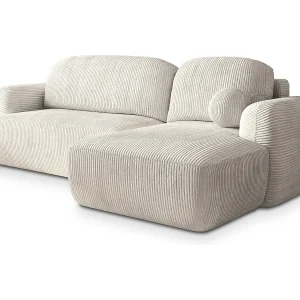 Hoekbank MODENZA van fluweel met slaapfunctie Creme