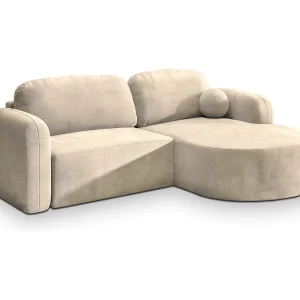 Hoekbank AMILIA van fluweel met slaapfunctie Creme Hoekbank AMILIA van fluweel met slaapfunctie Creme
