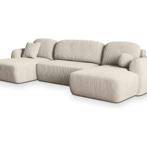 Hoekbank SAVONA van fluweel met slaapfunctie Creme Hoekbank SAVONA van fluweel met slaapfunctie Creme