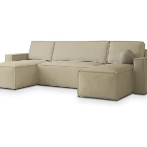 Hoekbank PESANO van fluweel met slaapfunctie Creme Hoekbank PESANO van fluweel met slaapfunctie Creme