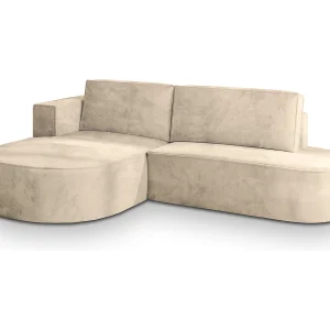 Hoekbank CORTIO van fluweel met slaapfunctie Creme Hoekbank CORTIO van fluweel met slaapfunctie Creme