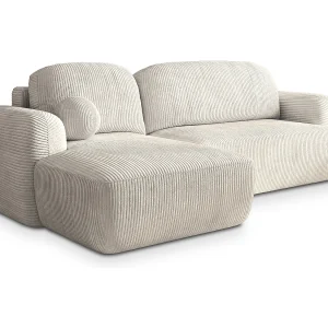 Hoekbank MODENZA van fluweel met slaapfunctie Creme