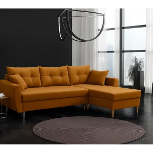 Hoekbank met slaapfunctie, rechtse uitvoering ROMEO L, stof Riviera 41 mosterdgeel, 234x156x74 cm Hoekbank met slaapfunctie, rechtse uitvoering ROMEO L, stof Riviera 41 mosterdgeel, 234x156x74 cm