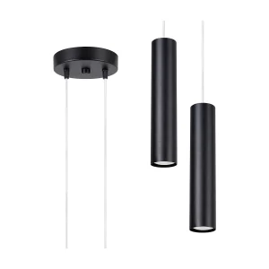 Hanglamp Lagos modern van – 2 lichtbronnen – L.15 x H.118 cm – zwart Hanglamp Lagos modern van – 2 lichtbronnen – L.15 x H.118 cm – zwart