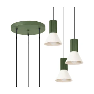 Hanglamp Estria zolder van  – 3 lichtbronnen – L.30 x H.120 cm – beige/olijfgroen
