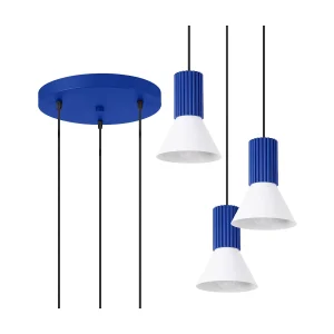 Hanglamp Estria zolder van  – 3 lichtbronnen – L.30 x H.120 cm – wit/ultramarijn
