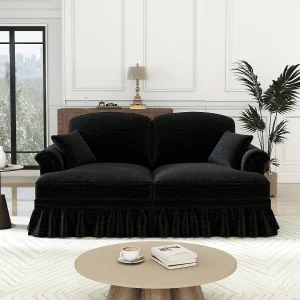Grote 2-Zits Bank van Chenille – Met Afneembare Hoes en 2 Kussens – 194×83.5x93cm – Zwart Grote 2-Zits Bank van Chenille – Met Afneembare Hoes en 2 Kussens – 194×83.5x93cm – Zwart