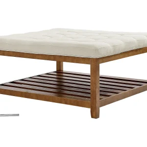 Grote Gepolsterde Vierkante Salontafel SucceBuy in Linnen, 87.5 cm, Gepolsterde Voetensteun met Opbergplank van Massief Hout, Gewichtscapaciteit 181,44 kg Grote Gepolsterde Vierkante Salontafel SucceBuy in Linnen, 87.5 cm, Gepolsterde Voetensteun met Opbergplank van Massief Hout, Gewichtscapaciteit 181,44 kg