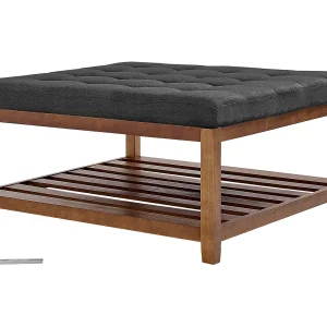 Grote Gepolsterde Vierkante Salontafel SucceBuy in Linnen, 87.5 cm, Gepolsterde Voetensteun met Opbergplank van Massief Hout, Gewichtscapaciteit 181,44 kg Grote Gepolsterde Vierkante Salontafel SucceBuy in Linnen, 87.5 cm, Gepolsterde Voetensteun met Opbergplank van Massief Hout, Gewichtscapaciteit 181,44 kg