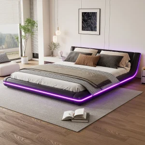 Gestoffeerd tweepersoonsbed – 160 x 200 cm – met hoofdbord en ledverlichting – elegante stijl – PU – zwart Gestoffeerd tweepersoonsbed – 160 x 200 cm – met hoofdbord en ledverlichting – elegante stijl – PU – zwart