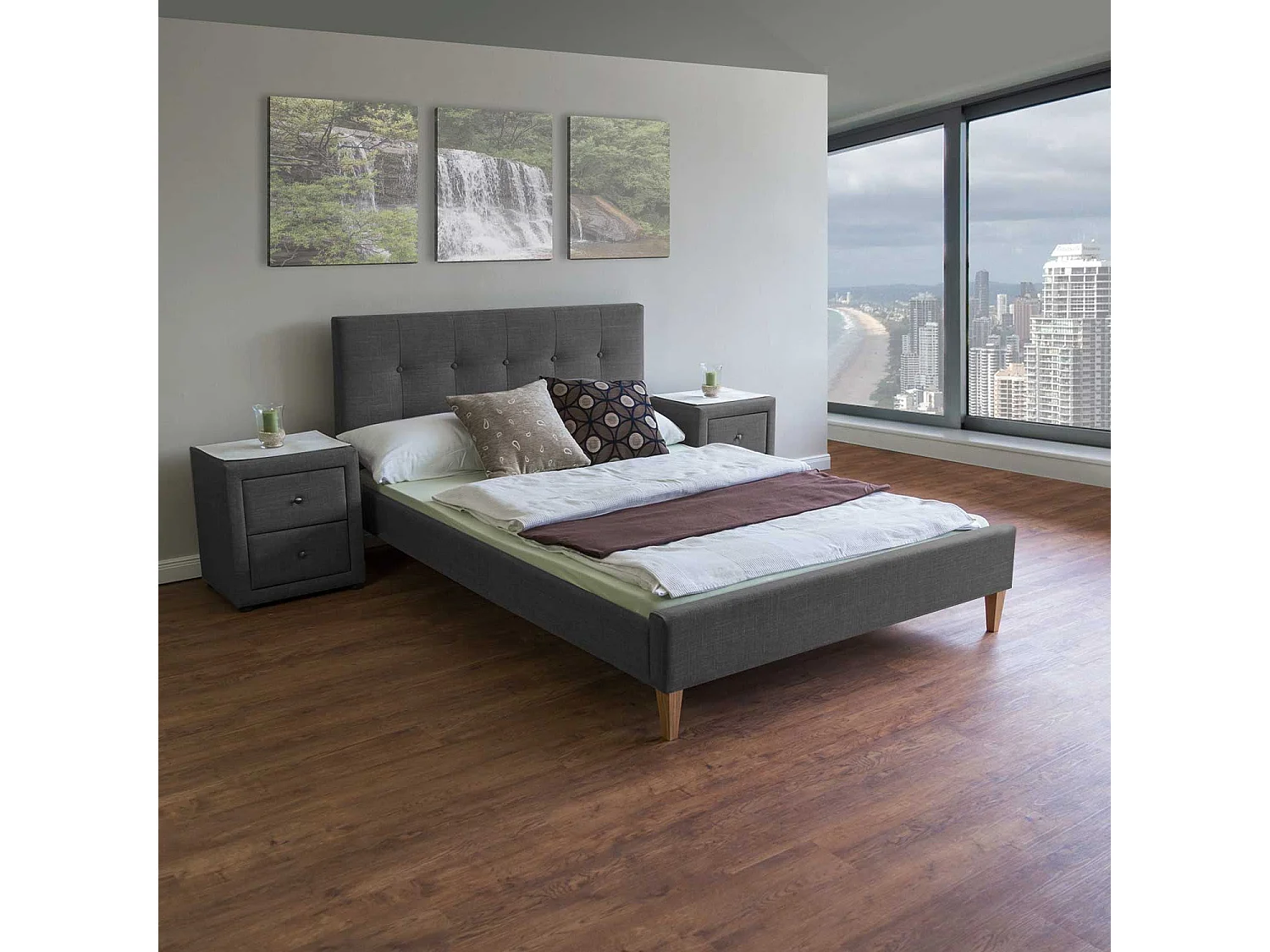 Gestoffeerd bedframe 140x200 cm grijs