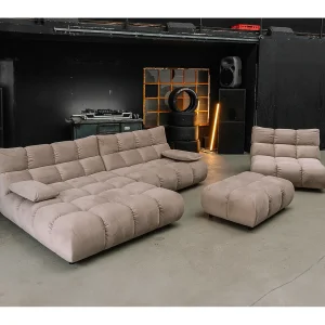 Hoekbank Gestoffeerde kruk Draaibare fauteuil Stel in – Bruin Fluweel – VIVIEN Hoekbank Gestoffeerde kruk Draaibare fauteuil Stel in – Bruin Fluweel – VIVIEN