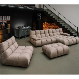 Hoekbank Gestoffeerde kruk Draaibare fauteuil Stel in – Bruin Fluweel – VIVIEN Hoekbank Gestoffeerde kruk Draaibare fauteuil Stel in – Bruin Fluweel – VIVIEN
