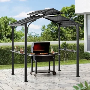 Hardtop Grill Gazebo met Haken en Barplanken ECRINS 242cm x 153 cm Hardtop Grill Gazebo met Haken en Barplanken ECRINS 242cm x 153 cm
