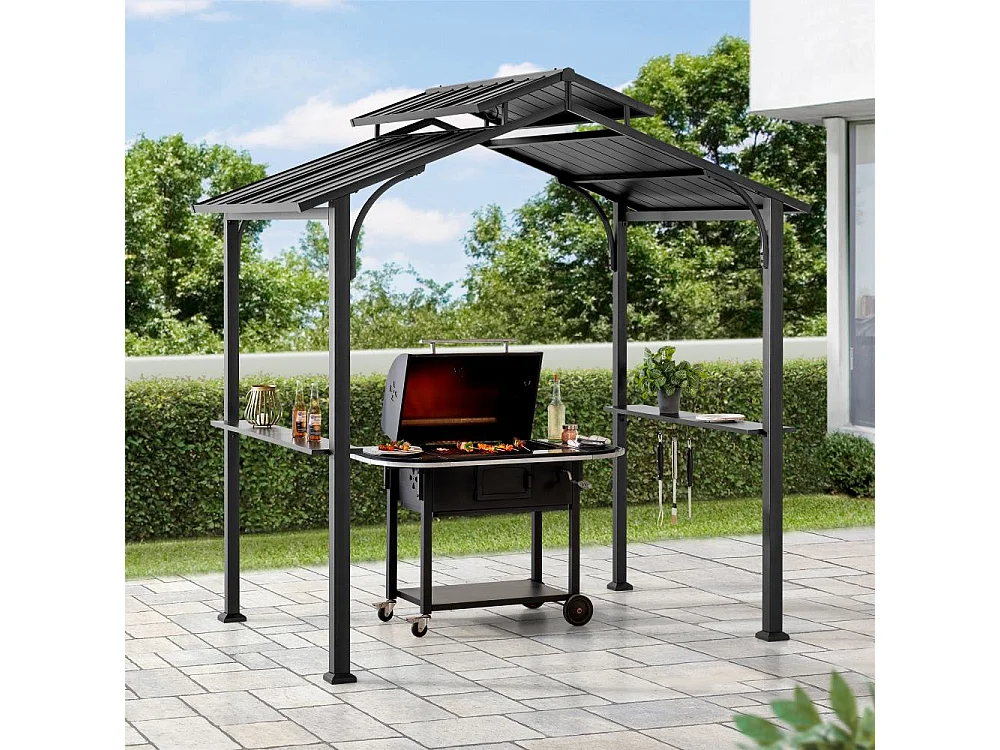 Hardtop Grill Gazebo met Haken en Barplanken ECRINS 242cm x 153 cm