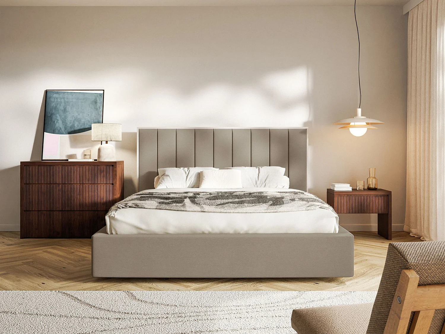 Gestoffeerd bed 140x200 - velours en bedbox - bruin - TOGENTS