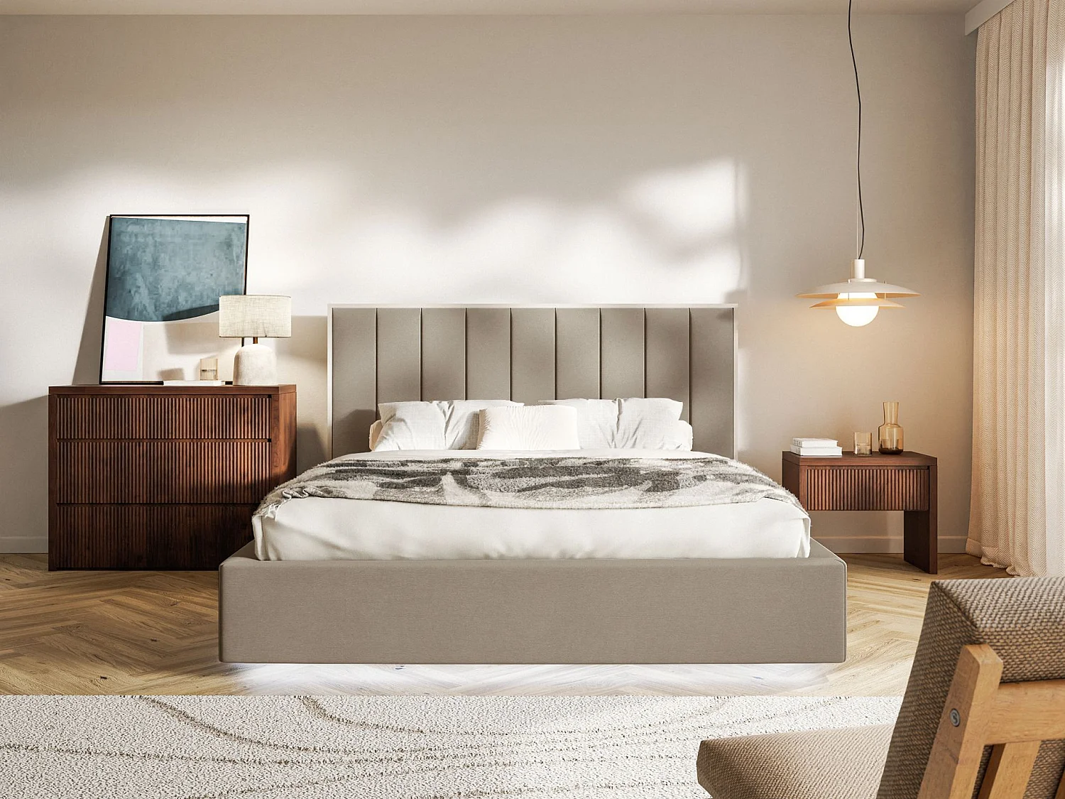 Gestoffeerd bed 160x200 - velours en LED - bruin - TOGENTS
