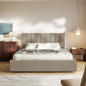 Gestoffeerd bed 160×200 – velours – bruin – TOGENTS Gestoffeerd bed 160×200 – velours – bruin – TOGENTS
