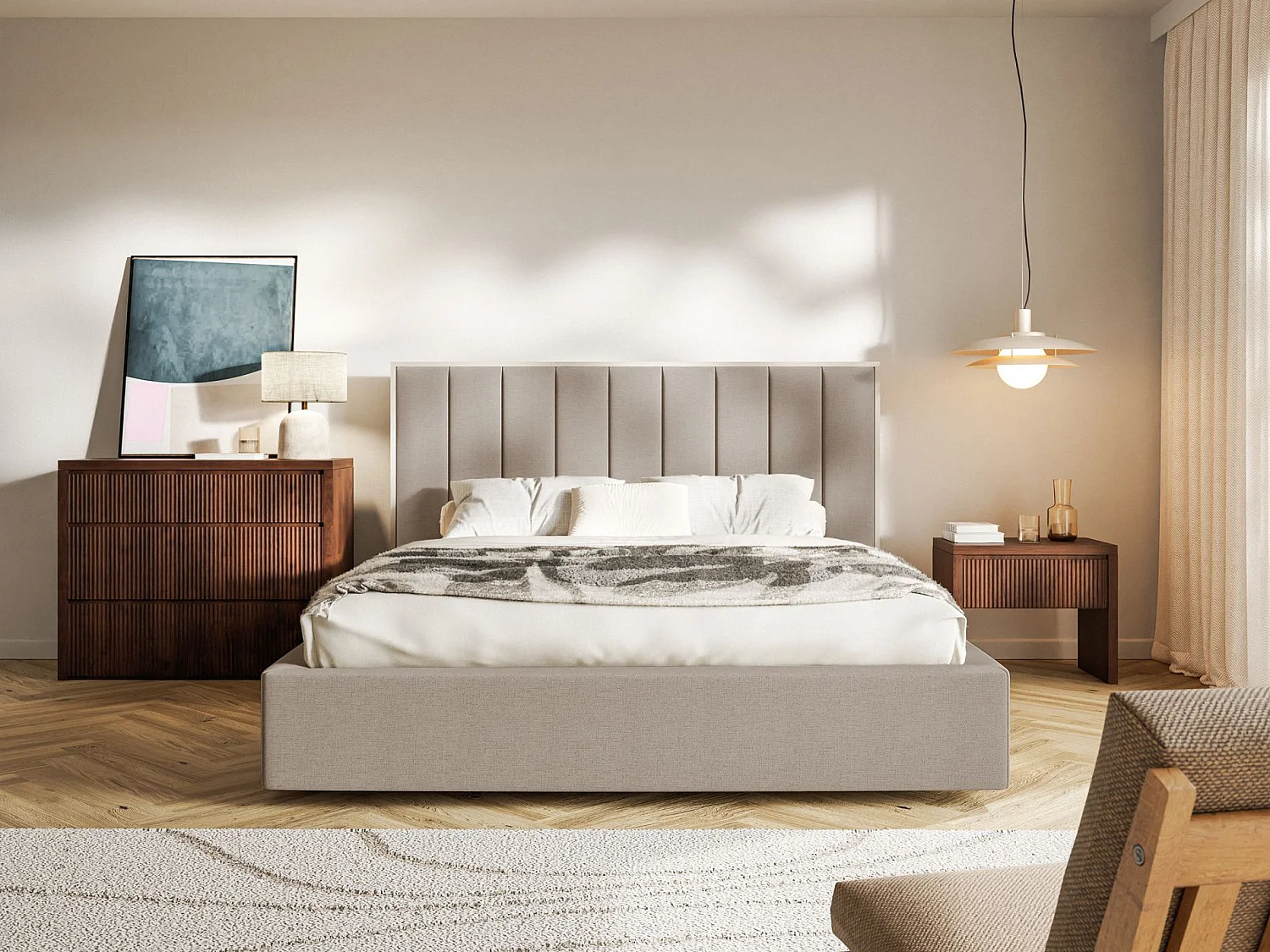Gestoffeerd bed 140x200 - chenille - bruin - TOGENTS