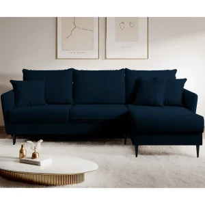 Hoekbank – 223 cm – met slaapfunctie – hydrofoob fluweel – marineblauw – zwarte poten – VOLIO Hoekbank – 223 cm – met slaapfunctie – hydrofoob fluweel – marineblauw – zwarte poten – VOLIO