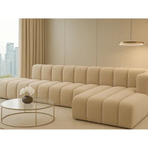 Hoekbank met voetenbank GRAND L, stof Salvador, beige, rechts Hoekbank met voetenbank GRAND L, stof Salvador, beige, rechts