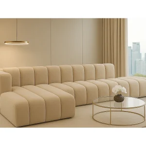 Hoekbank met voetenbank GRAND L, stof Salvador, beige, links Hoekbank met voetenbank GRAND L, stof Salvador, beige, links