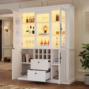 Glazen vitrinekast/woonkamermeubel – 130 x 37,5 x 170,5 cm – met 2 lades + 4 deuren + LED-verlichting – glas + spaanplaat – wit Glazen vitrinekast/woonkamermeubel – 130 x 37,5 x 170,5 cm – met 2 lades + 4 deuren + LED-verlichting – glas + spaanplaat – wit