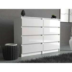 Grote witte gelakte commode van 120 cm met 8 lades – Modern tv-meubel voor de woonkamer Grote witte gelakte commode van 120 cm met 8 lades – Modern tv-meubel voor de woonkamer