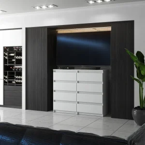 Grote matwitte commode van 120 cm met 8 lades – Modern tv-meubel voor de woonkamer Grote matwitte commode van 120 cm met 8 lades – Modern tv-meubel voor de woonkamer