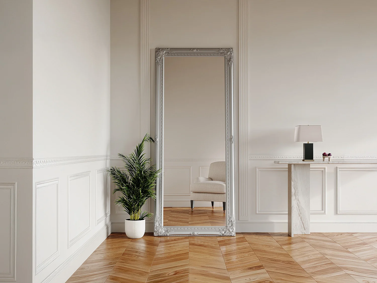 Spiegel met sierranden ELVIRE - Hout - 80 x 190 cm - Zilver