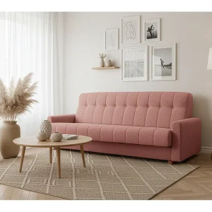 Herbi slaapbank, voor de woonkamer, Herbi-stof, koraalrood Herbi slaapbank, voor de woonkamer, Herbi-stof, koraalrood