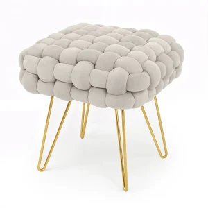 Gestoffeerde Fluwelen Poef DOTTY 38 cm / Vierkante Poef met Gouden Poten / Stijlvolle Kruk / Kaptafelkruk / Halstoel / Woonkamerstoel / Crèmekleur Gestoffeerde Fluwelen Poef DOTTY 38 cm / Vierkante Poef met Gouden Poten / Stijlvolle Kruk / Kaptafelkruk / Halstoel / Woonkamerstoel / Crèmekleur