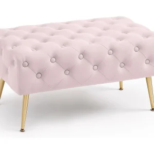 Gestoffeerde Bank MADRID 80 cm / Banken voor de Slaapkamer / Halbank / Bank met gewatteerd patroon / fluweel Bank met Gouden poten / Poederroze Gestoffeerde Bank MADRID 80 cm / Banken voor de Slaapkamer / Halbank / Bank met gewatteerd patroon / fluweel Bank met Gouden poten / Poederroze