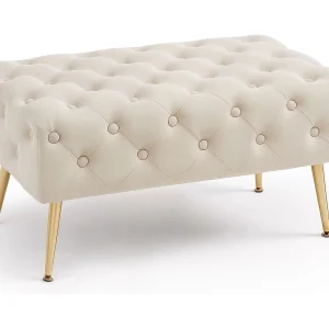 Gestoffeerde Bank MADRID 80 cm / Banken voor de Slaapkamer / Halbank / Bank met gewatteerd patroon / fluweel Bank met Gouden poten / Beige Gestoffeerde Bank MADRID 80 cm / Banken voor de Slaapkamer / Halbank / Bank met gewatteerd patroon / fluweel Bank met Gouden poten / Beige