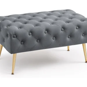 Gestoffeerde Bank MADRID 80 cm / Banken voor de Slaapkamer / Halbank / Bank met gewatteerd patroon / fluweel Bank met Gouden poten / Grafiet Gestoffeerde Bank MADRID 80 cm / Banken voor de Slaapkamer / Halbank / Bank met gewatteerd patroon / fluweel Bank met Gouden poten / Grafiet
