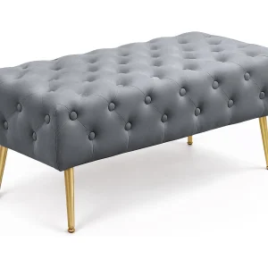 Gestoffeerde Bank MONACO 100 cm / Banken voor de Slaapkamer / Halbank / Bank met gewatteerd patroon / fluweel Bank met Gouden poten / Grafiet Gestoffeerde Bank MONACO 100 cm / Banken voor de Slaapkamer / Halbank / Bank met gewatteerd patroon / fluweel Bank met Gouden poten / Grafiet