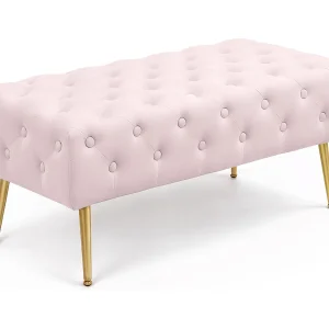 Gestoffeerde Bank MONACO 100 cm / Banken voor de Slaapkamer / Halbank / Bank met gewatteerd patroon / fluweel Bank met Gouden poten / Poederroze Gestoffeerde Bank MONACO 100 cm / Banken voor de Slaapkamer / Halbank / Bank met gewatteerd patroon / fluweel Bank met Gouden poten / Poederroze