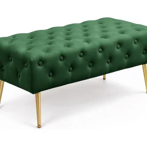 Gestoffeerde Bank MONACO 100 cm / Banken voor de Slaapkamer / Halbank / Bank met gewatteerd patroon / fluweel Bank met Gouden poten / Flesgroen Gestoffeerde Bank MONACO 100 cm / Banken voor de Slaapkamer / Halbank / Bank met gewatteerd patroon / fluweel Bank met Gouden poten / Flesgroen