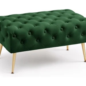 Gestoffeerde Bank MADRID 80 cm / Banken voor de Slaapkamer / Halbank / Bank met gewatteerd patroon / fluweel Bank met Gouden poten / Flesgroen Gestoffeerde Bank MADRID 80 cm / Banken voor de Slaapkamer / Halbank / Bank met gewatteerd patroon / fluweel Bank met Gouden poten / Flesgroen