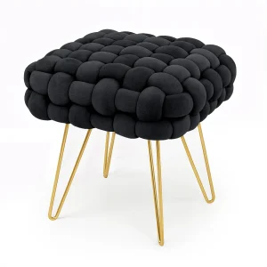Gestoffeerde Fluwelen Poef DOTTY 38 cm / Vierkante Poef met Gouden Poten / Stijlvolle Kruk / Kaptafelkruk / Halstoel / Woonkamerstoel / Zwart Gestoffeerde Fluwelen Poef DOTTY 38 cm / Vierkante Poef met Gouden Poten / Stijlvolle Kruk / Kaptafelkruk / Halstoel / Woonkamerstoel / Zwart