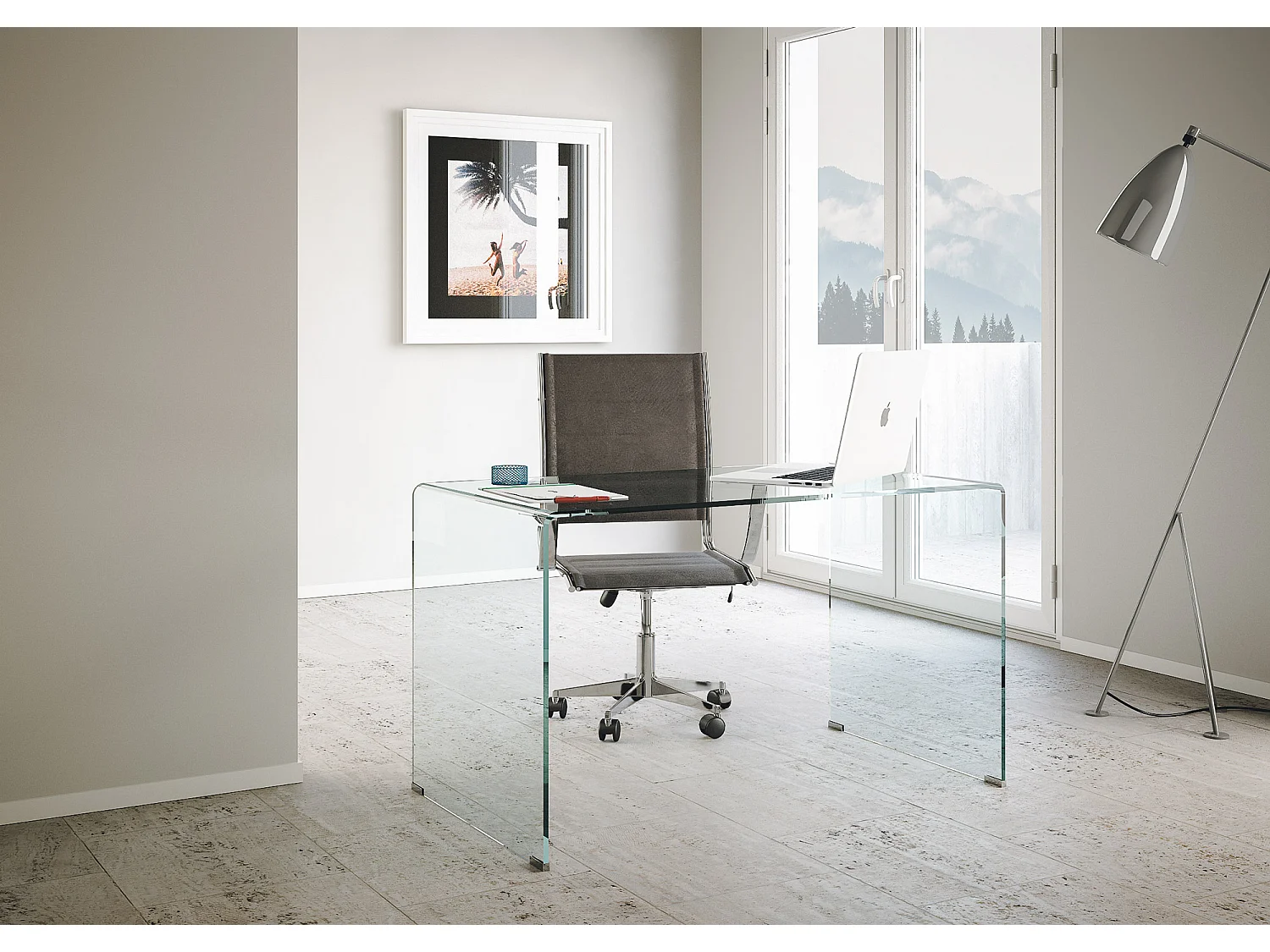Glassy bureau van gebogen glas 120x70x75 cm
