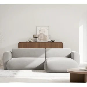 Hoekbank met chenille – slaapfunctie – Lichtgrijs – rechts – EMIA Hoekbank met chenille – slaapfunctie – Lichtgrijs – rechts – EMIA