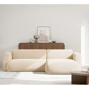 Hoekbank met chenille – slaapfunctie – Lichtbeige – rechts – EMIA Hoekbank met chenille – slaapfunctie – Lichtbeige – rechts – EMIA