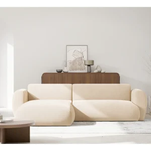Hoekbank met chenille – slaapfunctie – Lichtbeige – links – EMIA Hoekbank met chenille – slaapfunctie – Lichtbeige – links – EMIA