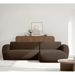 Hoekbank met chenille – slaapfunctie – Bruin – rechts – EMIA Hoekbank met chenille – slaapfunctie – Bruin – rechts – EMIA