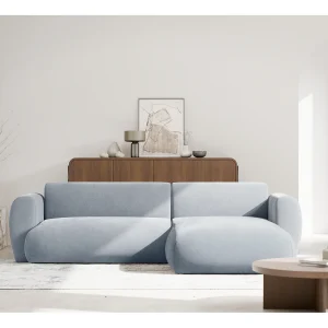 Hoekbank met chenille – slaapfunctie – Lichtblauw – rechts – EMIA Hoekbank met chenille – slaapfunctie – Lichtblauw – rechts – EMIA