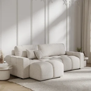 Hoekbank met slaapbank Ucci – geweven stof – 4 plaatsen – beige Hoekbank met slaapbank Ucci – geweven stof – 4 plaatsen – beige